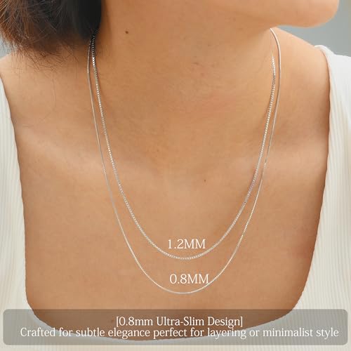 Italian 1.2/1.0/0.8mm 925 Sterling Silver Box Chain Necklace for Women, Solid 18K Gold Plated Nickel-Free Hypoallergenic Thin & Dainty Women's Chain Necklaces 14 16 18 20 22 24 Inch3