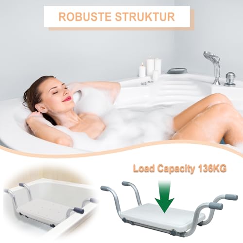 Badewannensitz, Duschsitz Duschbank für Badewanne, Ausziehbare 72-82cm Badewannenbretter, Badewannensitz Weiß Ausziehbar, Tragfähigkeit 136 kg Wannensitz für es Beim Baden Darauf Sitzen