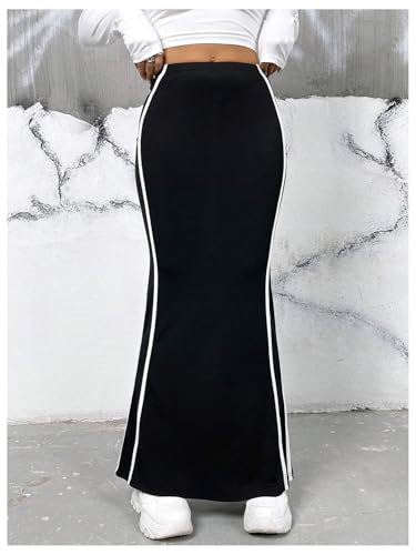 SHENHE Women's Casual Bodycon Fishtail Skirt High Waisted Side Striped Going Out Maxi Skirt4