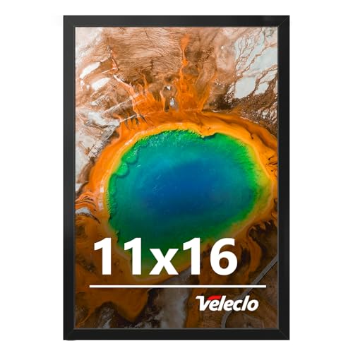Veleclo 11x16 Picture Frame for Wall Display, 11x16 Black Picture Frame with Shatter Resistant Plexiglass, Stable and Sturdy 11 x 16 Poster Frame for Wall Display, Handpicked Gift Collection, 1 Pack