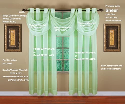 Image of Today's Curtain, Emelia Grommet Sheer Panel 84 inch Sage, 59 inch W x 84 inch L