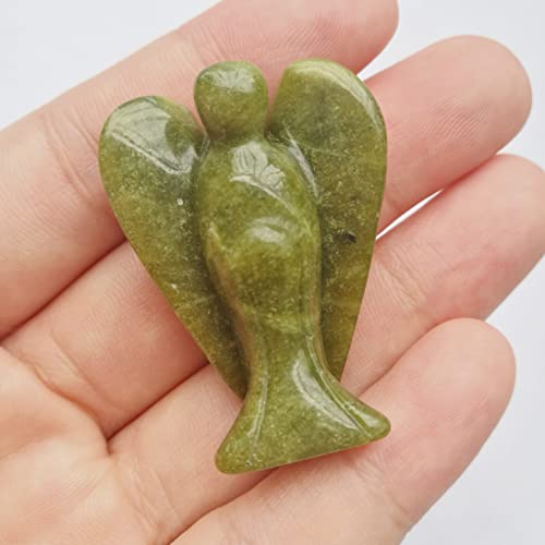 Manekieko Nat&uuml;rliche Gr&uuml;ne Jade Heilung Kristall Gebet Schutzengel Statue,38mm Schnitzen Tasche Palm Stein Figuren Dekoration