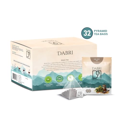 Image of Dabri Earl Grey Black Tea 32 Pyramid Dip Tea Bags|Premium Black Tea With Pure Natural Bergamot Extract|Refreshing and Hydrating|No Preservatives |Garden to Cup (32 Pyramid Bags)