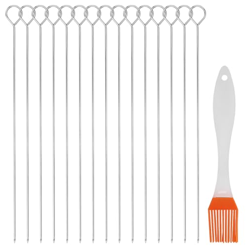 EASYKEENECOM 22pcs 30cm Stainless Steel Kebab Skewers, Metal BBQ Kebab Grill Skewers Sticks Reusable Metal Chicken Barbecue Skewer for Fruit Meat BBQ Kabob