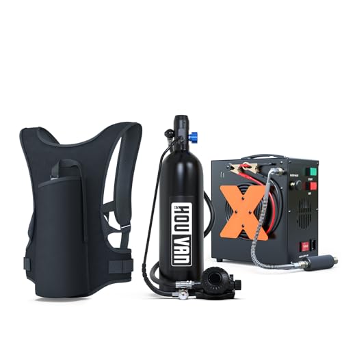 HOUVAN Scuba Tank S700 1.9L Mini Scuba Tank DOT Certified Reusable Diving Cylinder Kit Inflatable Pony Cylinders Underwater Breath Suitable Within 33ft Underwater Operation Backup Gas Supply