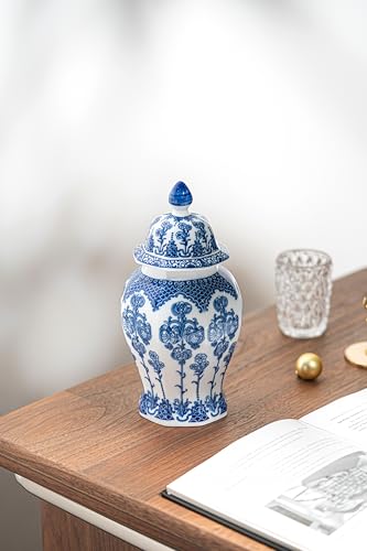 Jarra de gengibre azul e branco, potes decorativos de cerâmica chinoiserie para casa, escritório, va