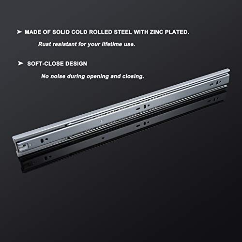 5 Pairs 20 Inch Soft Close 3 Folds Full Extension Drawer Slides, Ball Bearing Side Mount Drawer Slides; Zinc Plated-Cold Rolled Steel #TOP1