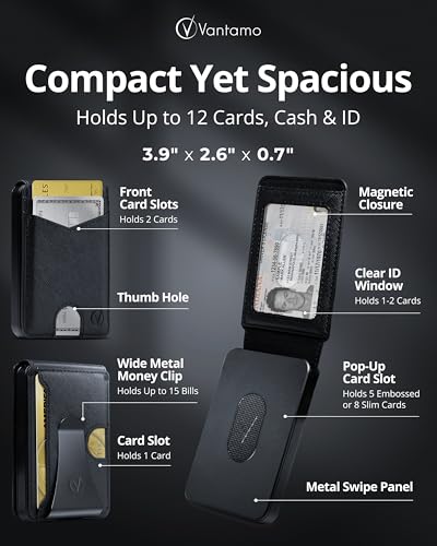 Image of Vantamo Premium Wallet for Men with Money Clip & Card Holder, Compact & Slim Wallet with RFID,13 Cards, Perfect Gifts for Men