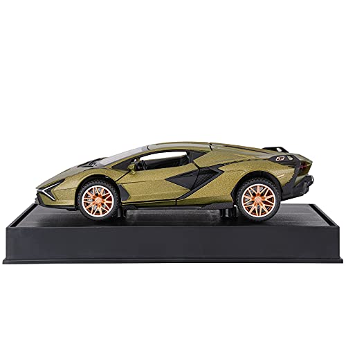 SASBSC Toy Cars Lambo Sian FKP3 Metal Model Car with Light and Sound Pull Back Toy Car for Boys Age 3 + Year Old (Army Green) - Thumbnail 6