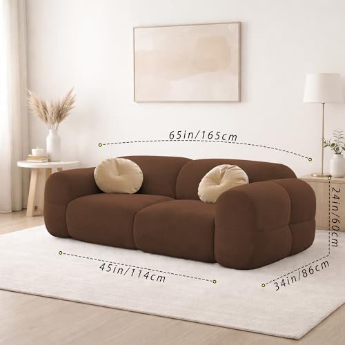 Image of Casaliving Vetras Modern Velvet Bubble Cloud Sofa, Tufted Design Upholstered 2 Seater Sofa Set for Living Room, (Brown Colour) Premium Velvet Fabric Sofa