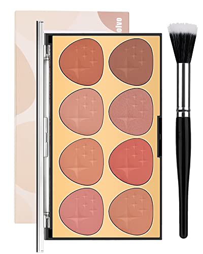 8 Colors Face Blush Palette with Brush, Matte Mineral Blush Powder Bright Shimmer Face Blush, Contour and Highlight Blush Palette, Christmas Thanksgiving Day Gift for Women Girl