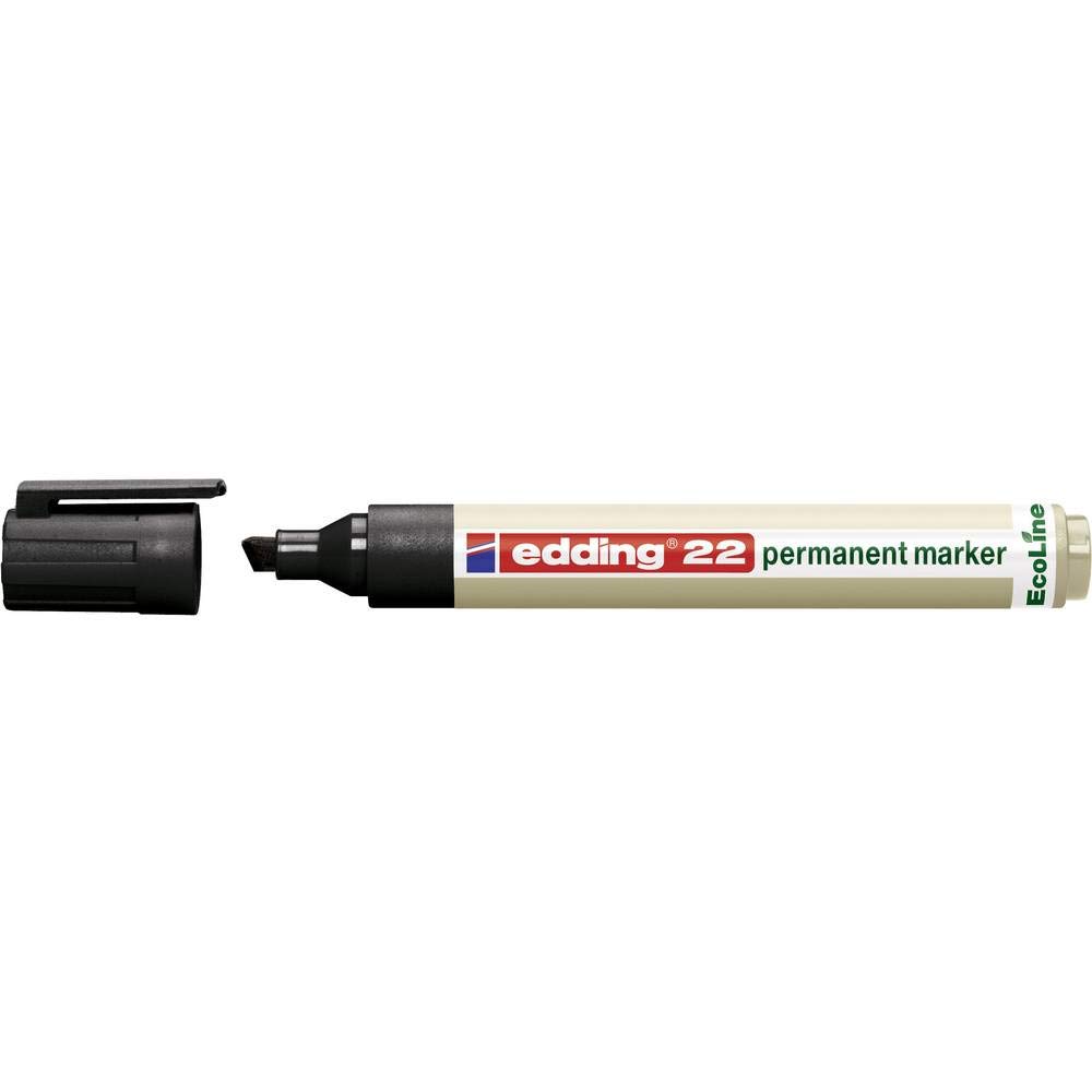 edding 22 Ecoline permanent marker - black - 1 pen - chisel tip 1-5 mm - waterproof, quick-drying, smear-proof pens - for cardboard, plastic, glass, wood, metal and fabric - refillable