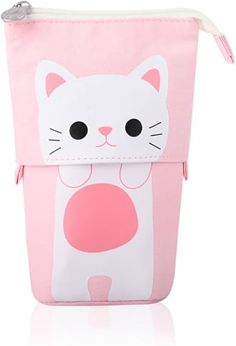 iSuperb - Portalápices convertible para soporte y almacenamiento, de lona y poliuretano, con caricatura de gato adorable cartuchera telescópica con