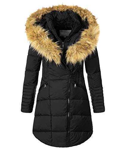 Preisvergleich Produktbild Rock Creek Damen Winter Jacke Mantel Kunstfellkragen Steppmantel Winterjacke Damenjacke Outdoorjacke Kapuze Fellkragen gesteppt D-434 Schwarz L