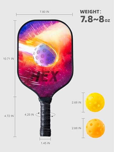 JEFE HEX Pickleball Paddles Set Fiberglass Surface, Polypropylene Honeycomb Core, Pickball Racket Set of 2 Paddles, 4 Pickleball Balls, 1 Pickleball Carry Bag, Gifts for Kids, Women and Men - Thumbnail 6