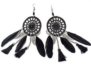 Casadeiy Retro-Ressort Dream Catcher quaste Dangle Crochet Boucles d'oreilles Bijoux Cadeau Noir