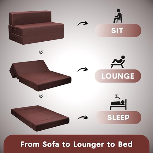 Image of Amazon Brand - Solimo 2 Seater 4 * 6 Jute Fabric Washable Cover Sofa Cum Bed2 Seater Double Foam Fold Out Sofa Cum Bed (Finish Color - Brown Delivery Condition - Pre-Assembled)