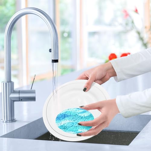 Image of Kcldeci 3 Pack Kitchen Scrub Sponges Watercolor Sea Ocean Wave Blue Teal Turquoise Colored Wave Kitchen Dish Sponge Non-Scratch Microfiber Sponge for Household Cleaning Dishes, Pots and Pans