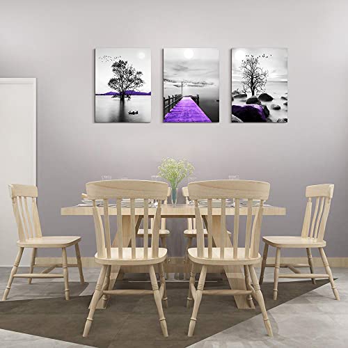 Canvas Wall Art For Living Room Canvas Wall Decorations For Bedroom Modern Bathroom Wall Decor Painting Black And White Canvas Pictures Artwork Purple Scenery Wall Art Prints Dormitory Decor 3 Piece #TOP2