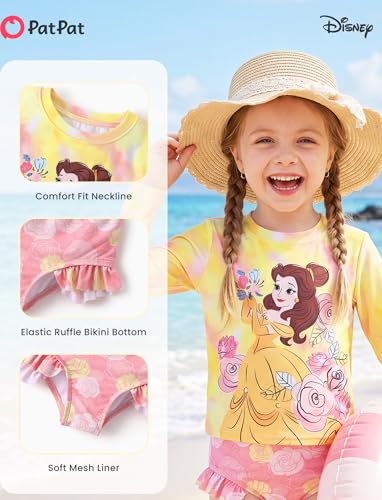 Image of Disney Frozen Elsa Stitch Marvel Toddler Girl Two Piece Long Sleeve UPF50+ Swimsuit Rashguard Sets Bathing Suit