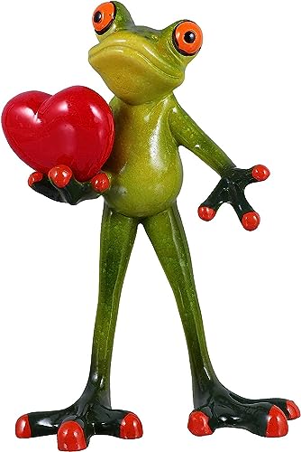 Norhogo Frosch mit Herz stehend, lustiger Frosch Kunststeinfroschfigur mit Herz stehend für Außen Balkon Geburtstag Hochzeit Valentinstag Party Tischdeko Grün