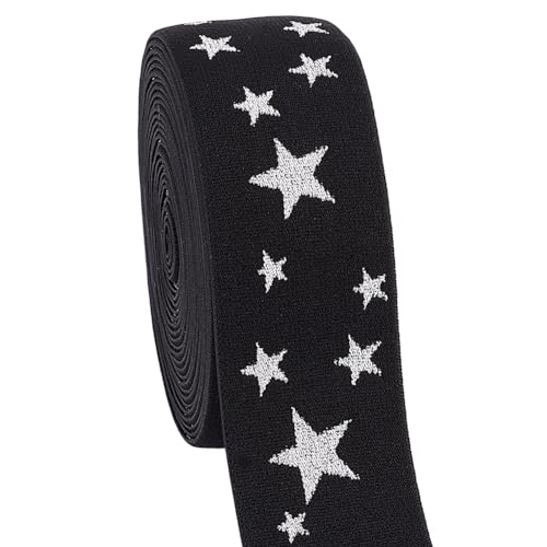 Ph Pandahall SRIB-PH0001-39-US2 Sewing Elastic Band, 40Mm/1.57 Inch Wide Heavy Stretch Elastic Band 5 Yards Colored Elastic Spool Rope Printed With Stars Pattern For Sewing Wigs Waistband Underwear Pants Dress cover