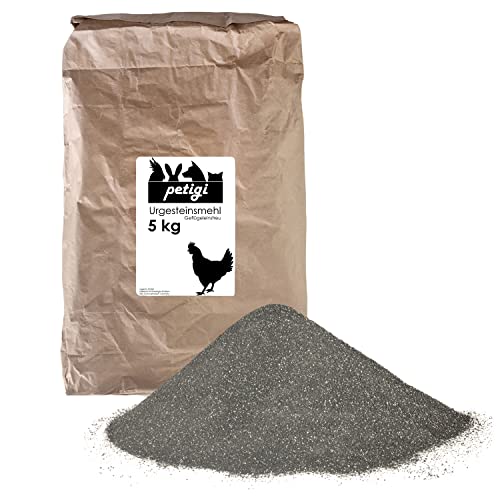 Petigi Urgesteinsmehl 5 kg Geflügeleinstreu Staubbad Sandbad Steinmehl Zeolith für Hühner Wachteln Sandbaden Diabas…