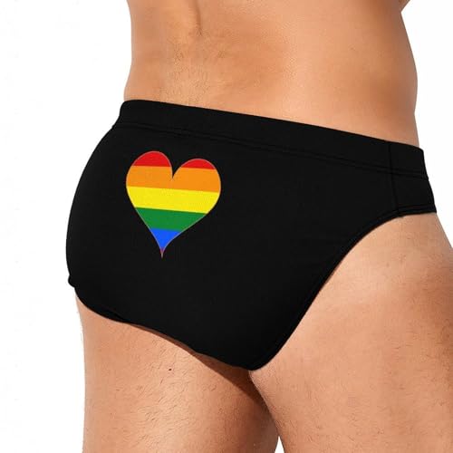 Gay Proud Rainbow Heart Mens Swim Briefs Bikini Sexy Low Rise Trunks Swimsuit Bathing Suit Beach3