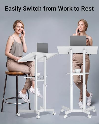 Image of BONTEC Lecterns & Podiums Portable Mobile Standing Laptop Desk, Sit Stand