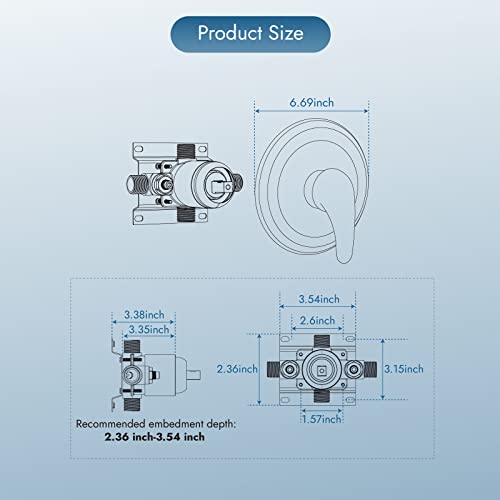 Cinwiny Shower Valve Wall Mount Bathroom Trim Kit, Oil Rubbed Bronze,2 Way Brass Rough-In Pressure Balancing Shower Valve Body, Wall Mount Single Handle Shower Mixer Valve Temperature Control #TOP5