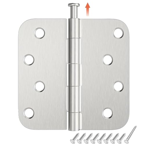 HOSOM 6 Pack Rounded Door Hinges 4 Inch 5/8'' Radius Corner, Satin Nickel Exterior & Interior Door Hinge for Entryway, Patio, Playhouse & More by HOSOM - Used condition - US$15.96