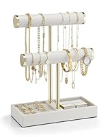 Vlando 2-Tier Armbandhalter, Schmuckständer mit Ablage - Lederner Schmuckhalter Organizer für Frauen - Uhrenständer Display für Halsketten, Uhren, Ringe, Ohrringe, Armbänder,Haarreif- Weiß