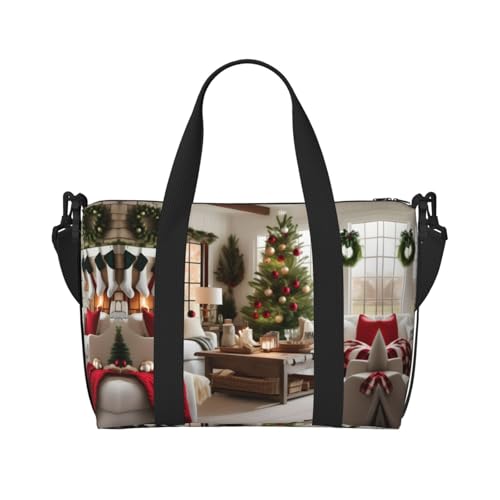 Travel Duffle Bag Weekender Bag Carry On Tote Bag Sport Gym Bag for Women Men Farmhouse Christmas Print