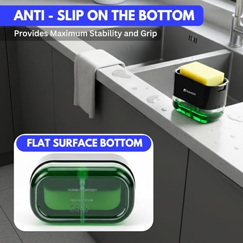Image of Ranox Soap Dispenser for Kitchen Sink Accessories, Dish Wash Liquid Dispenser Pump 400ml with Sponge Holder, Bathroom Soap Dispensers, Kitchen Sink Organizer (Black (Dishwasher))