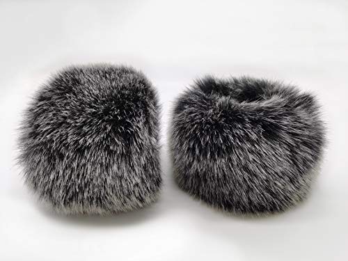 Faux Fur Cuffs Arm Leg Warmers - HOMEYEAH Furry Wrist Cuff Warmer For Women Party Costumes Gifts (A-Dark Grey wrist cuff, One Size) - Thumbnail 3