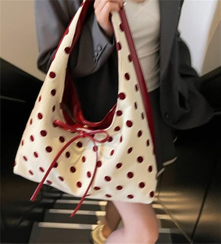Image of Polka Dot Tote Bag for Women Bow Tie Hobo Bags for Women Slouchy Tote Purse Large Shoulder Handbag Satchel for Travel Work