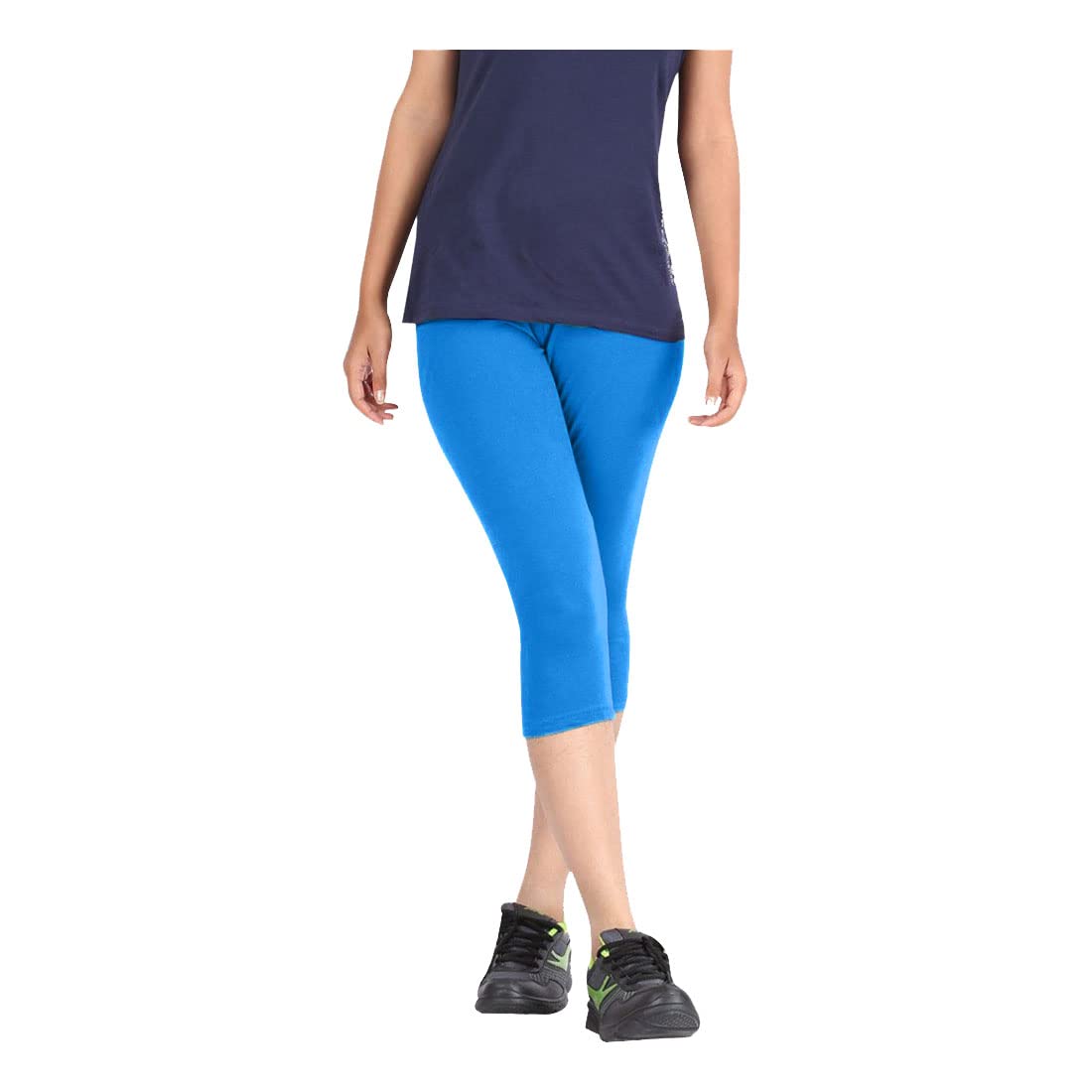 pixie fashion Biowashed Cotton Stretchable Capri Legging Combo Pack of 3 for Women/Girls/Ladies (Black, Dark Green and Sky Blue) - Free Size-picture-17