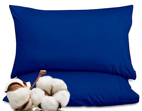 Image of ROYALE LINENS 300 Thread Count 100% Long Staple Combed Cotton Pillowcases Set of 2 - Ultra Soft - Standard Bed Pillow Cover - 20 inchx26 inch - Breathable, Cool & Crisp Percale Pillow Cases (Std, Dark Navy)