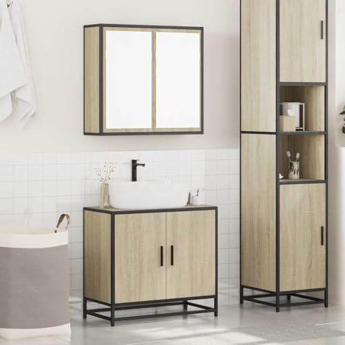 Muebles de baño de roble Sonoma y metal en conjunto de dos piezas 3