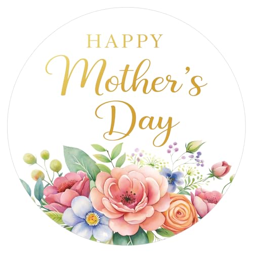 joycraft 60Pcs Mothers Day Stickers 2 Inch Floral Happy Mothers Day Stickers Gold Rose Self Adhesive Gift Labels for Present Wrapping DIY Card Envelope Seal Cookie Bags Bouquet