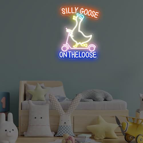 Image of Silly Goose on the Loose Neon Sign, Funny Duck Goose LED Light, Bedroom Wall Decor, Silly Duck Decoration, 16.9 inchx13.2 inch