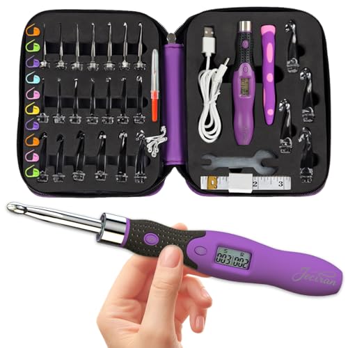 Upgraded Counting Crochet Hook Set - 24-in-1 Interchangeable Hooks Kit - Light Up Digital Stitch & Row Counter- No Need to Move Fingers- Ergonomic for Arthritic Hands - Cool Gift