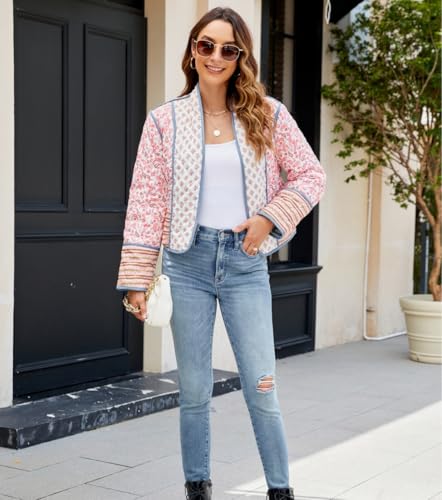 Yozazzy Women's Cozy Pink Cropped Floral Quilted Jacket: Perfect for a Stylish Fall and Winter Look! - Image 6