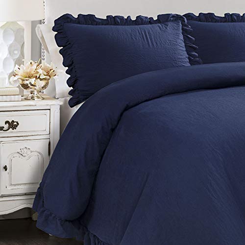 Image of Lush Decor Reyna Ruffle Comforter Set, Full /Queen, Navy, 3 Piece Cozy Bedding Set