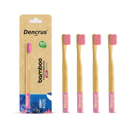 Image of Orby Kids Bamboo Toothbrush for Kids (Pack of 4) | Natural & Eco Friendly Oral Care | Soft Bristles Toothbrush for Toddler & Kid Dental Care | Organic Bamboo Handle - Pink