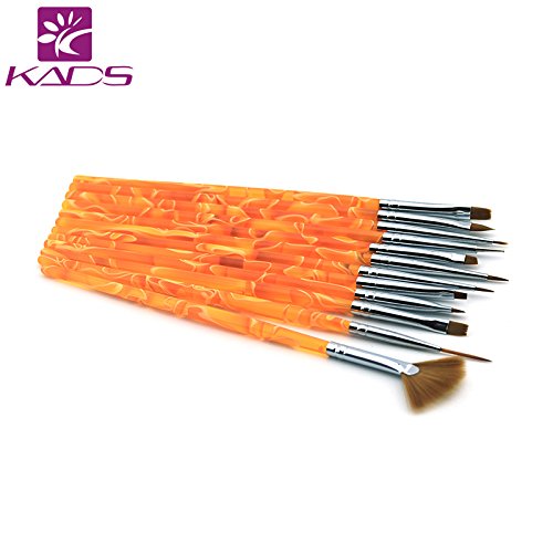 KADS Nailart Pinsel Set 12-teilig Polish für UV-Gel Nägel, Acryl-Nägel Profi Nagelstudio Werkzeug (orange) – Bild 3