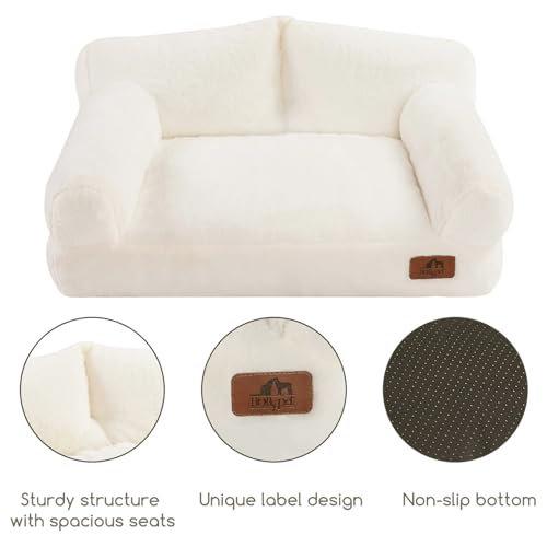 Hollypet Fluffy Dog Cat Bed Pet Couch Beds Plush Soft Warming Washable Puppy Bed for Small Medium Dogs and Large Cats, White, 24" L x 18" W x 10" Th by Hollypet - Image 7