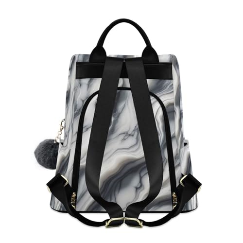 Mochila antirrobo con rayas de mármol: protección y estilo con pompón 2