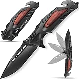 Jellas 8Cr13Mov Pocket Knife - Folding Knife 440C Knife with Clip - Tactical Knife for Fishing Hunting Hiking Survival Mens and Womens Gift (Red))