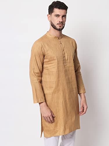 Image of Vastraa Fusion Men's Printed Kurta Pure Cotton Long Kurta, Round Collar, Full Sleeves, Button Kurta, Ethnic Wear